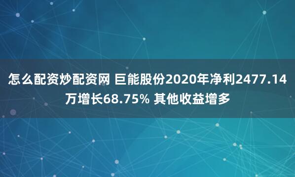 怎么配资炒配资网 巨能股份2020年净利2477.14万增长68.75% 其他收益增多