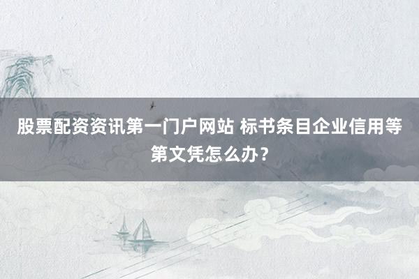 股票配资资讯第一门户网站 标书条目企业信用等第文凭怎么办？